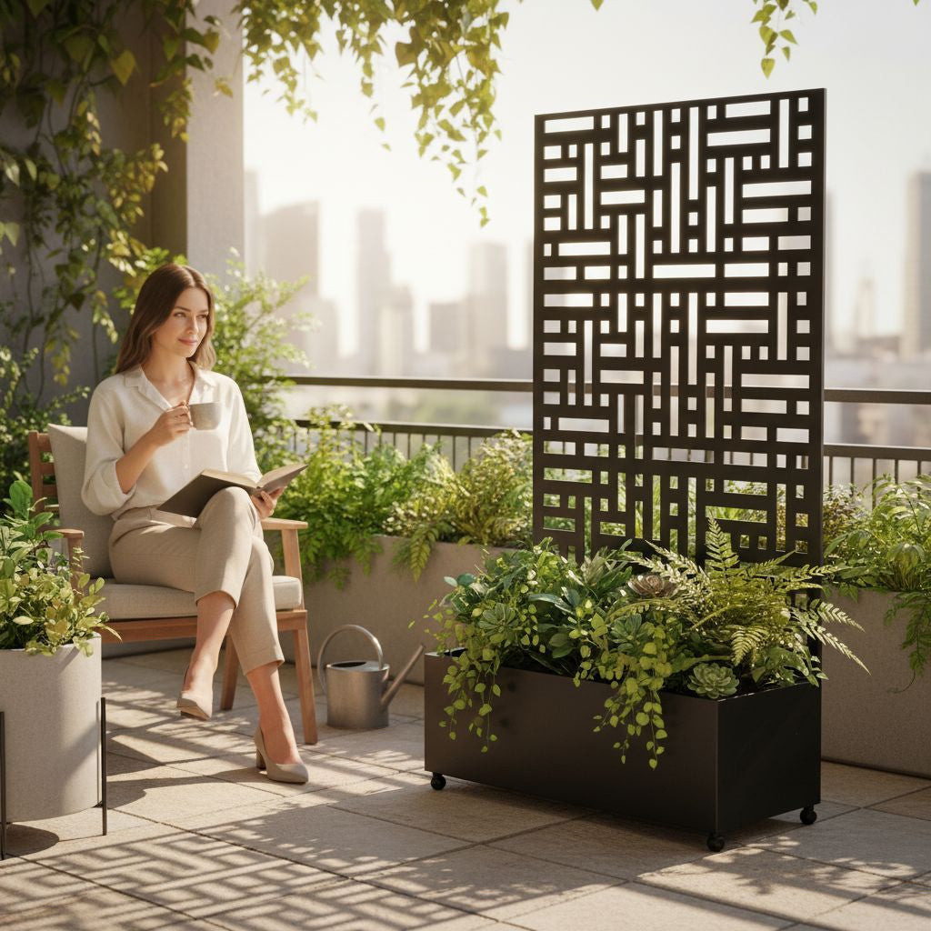 Nicoman Metal Indoor/Outdoor Privacy Screen with Plant Pot - 90cm x 180cm