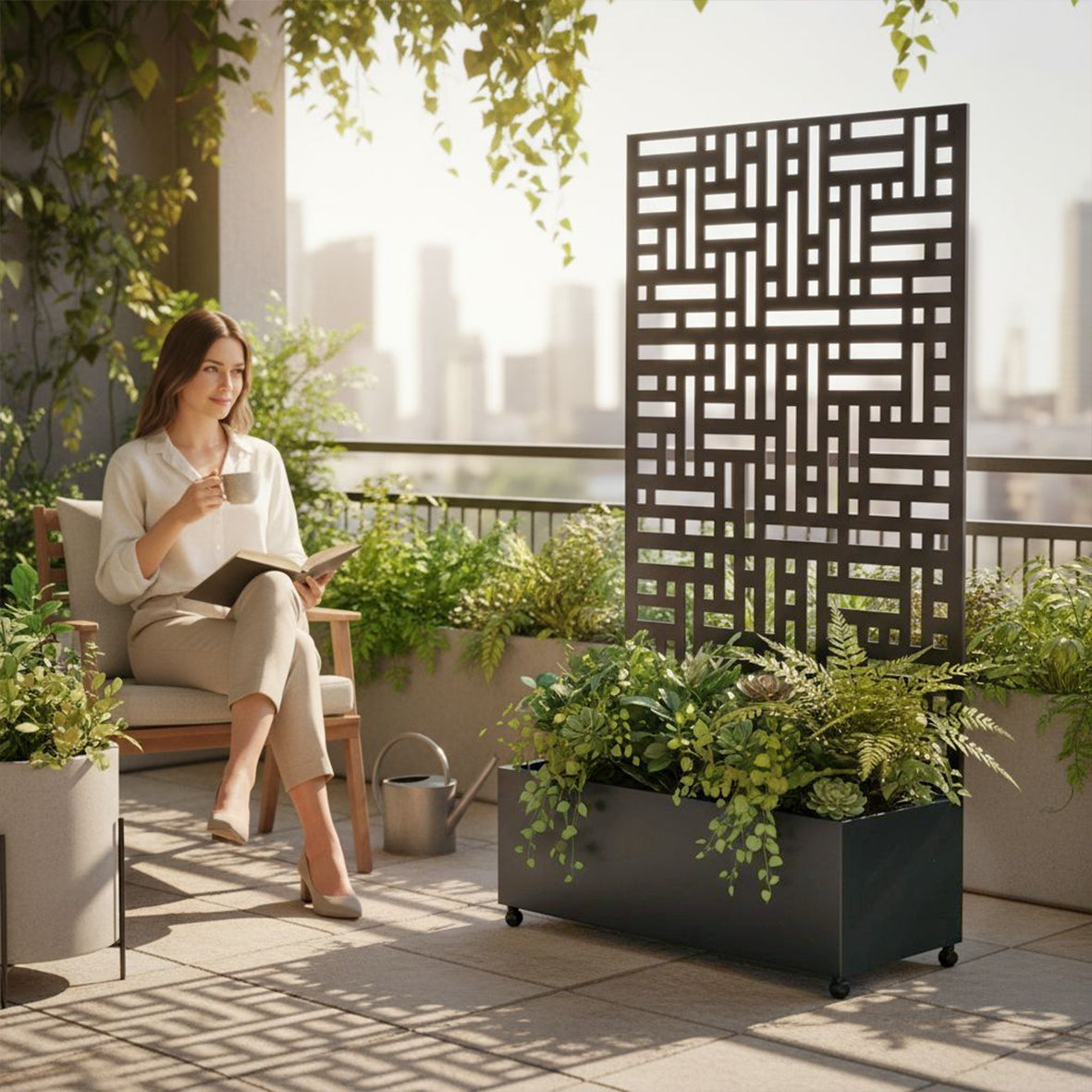Nicoman Metal Indoor/Outdoor Privacy Screen with Plant Pot - 90cm x 180cm