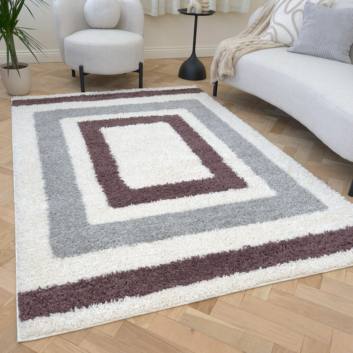 The Rugs Moodi Shaggy Grey Purple Contour Rug
