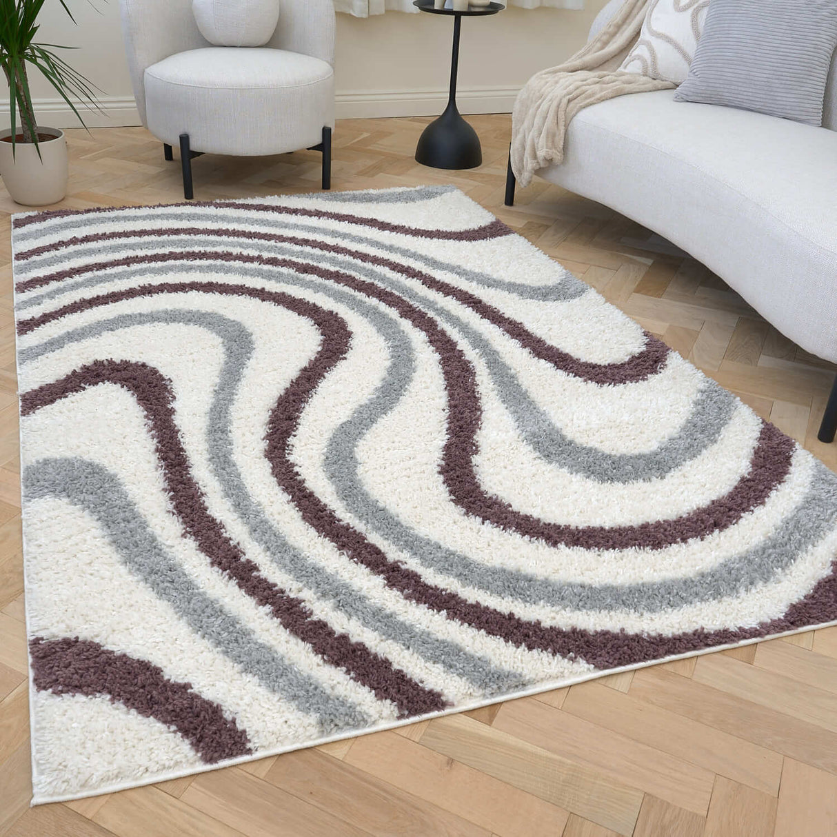 The Rugs Moodi Shaggy Grey Purple Smokeberry Rug