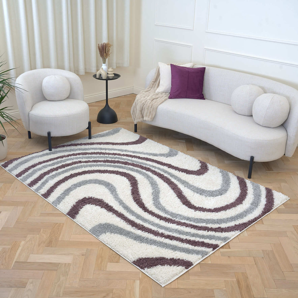 The Rugs Moodi Shaggy Grey Purple Smokeberry Rug