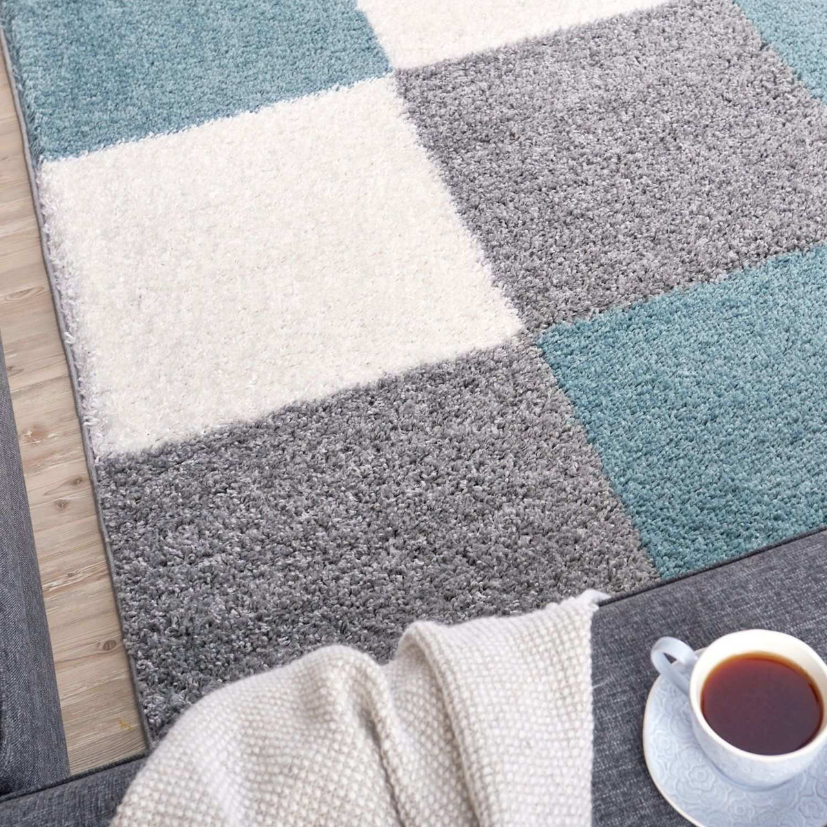 Myshaggy Geometric Duck Egg Blue Rug | The Rugs