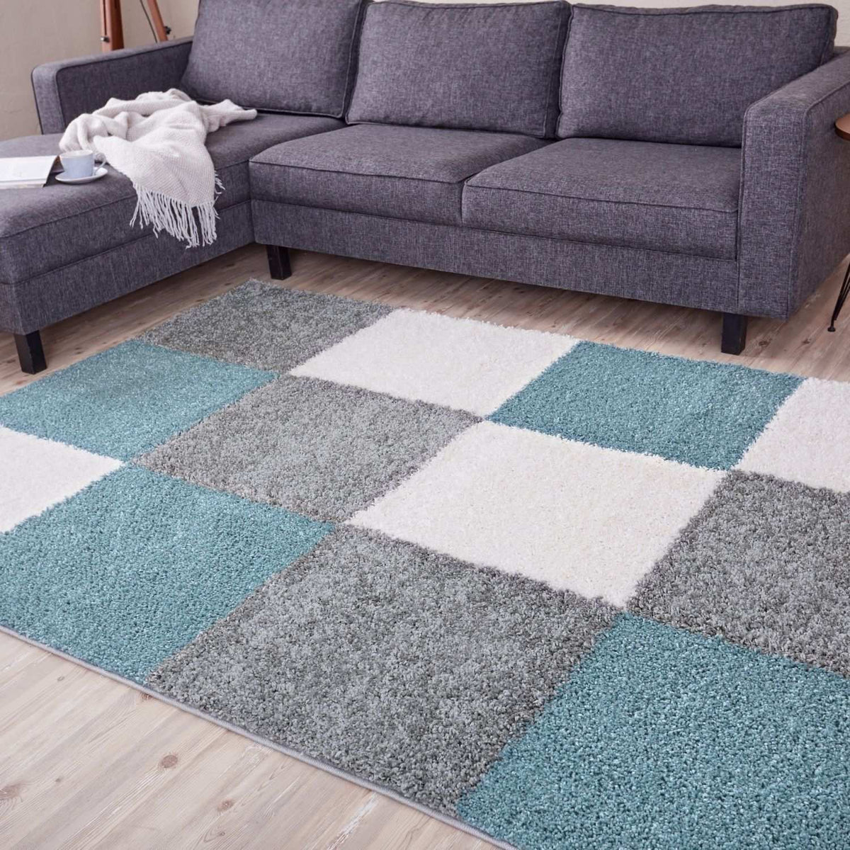 Myshaggy Geometric Duck Egg Blue Rug | The Rugs