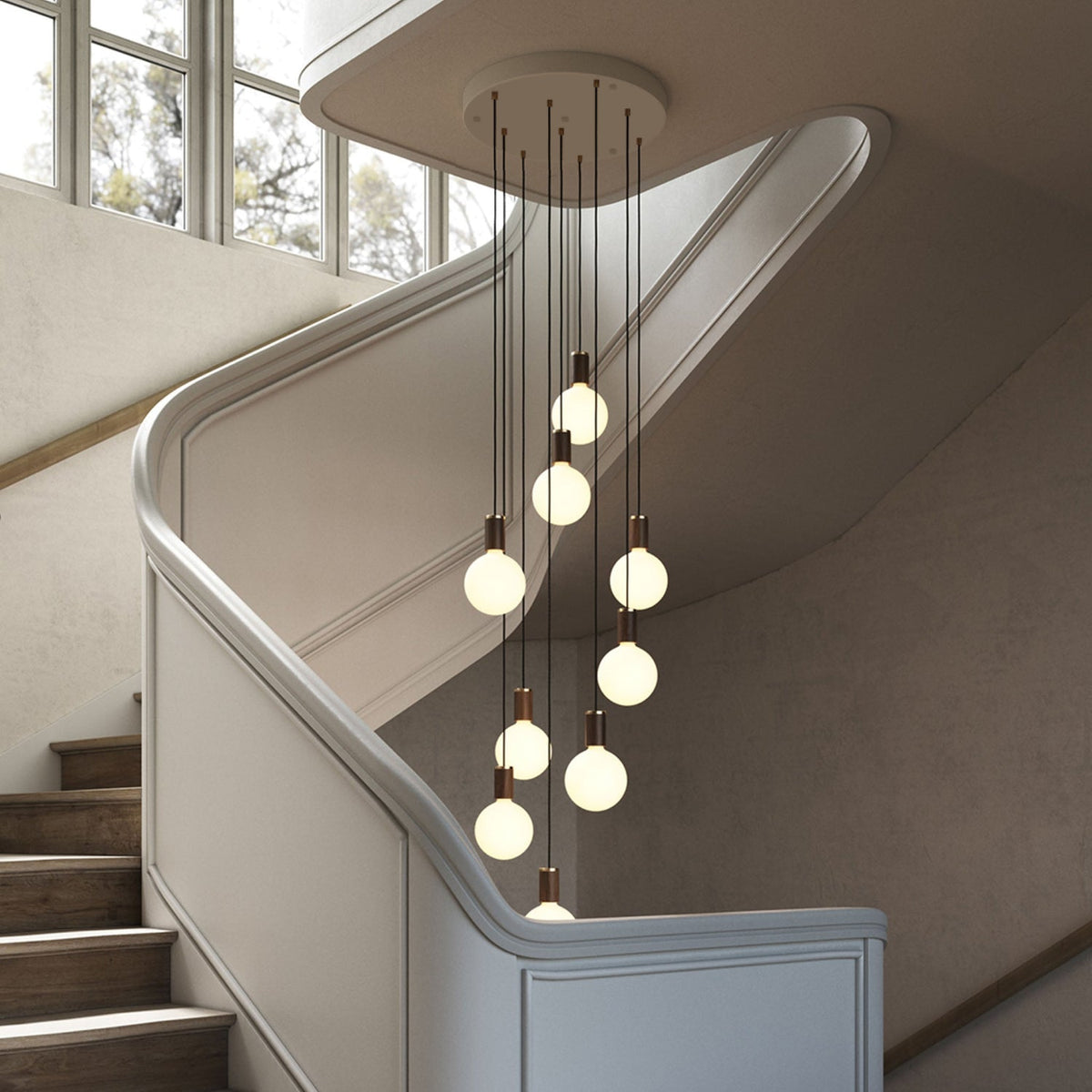 Tala Nine Pendant in Walnut with Sphere IV Bulbs
