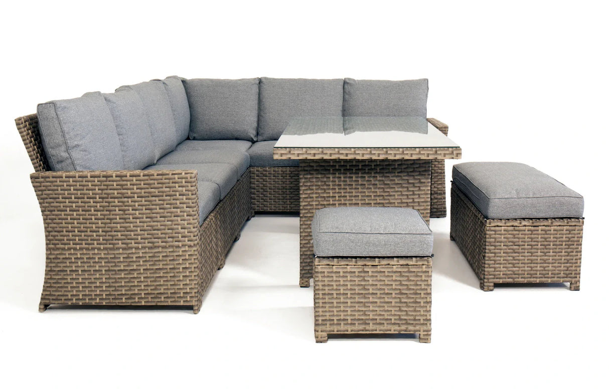 MINT Outdoor Palma Grey 9 Seater Corner Rattan Dining Lounge Set