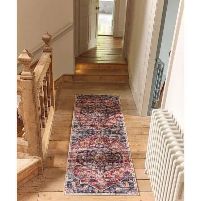 Eco-Washable Red Rug Medallion Design