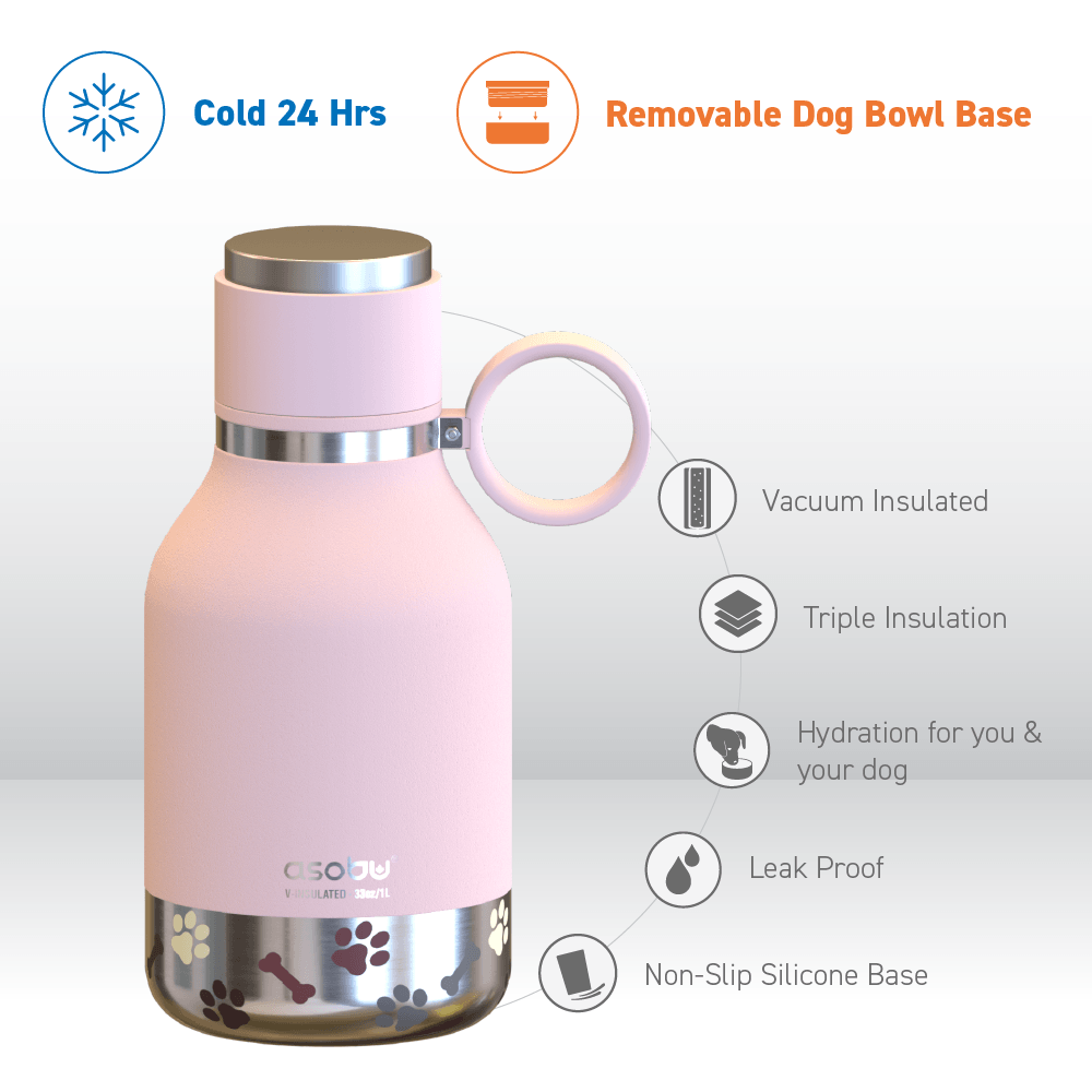 Asobu Dog Bowl Bottle, 1L, Pink