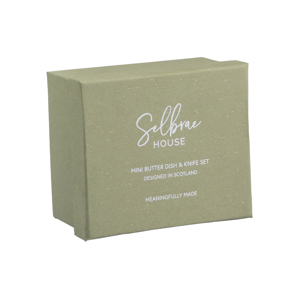 Selbrae House Green Stripe Mini Ceramic Butter Dish & Knife Set