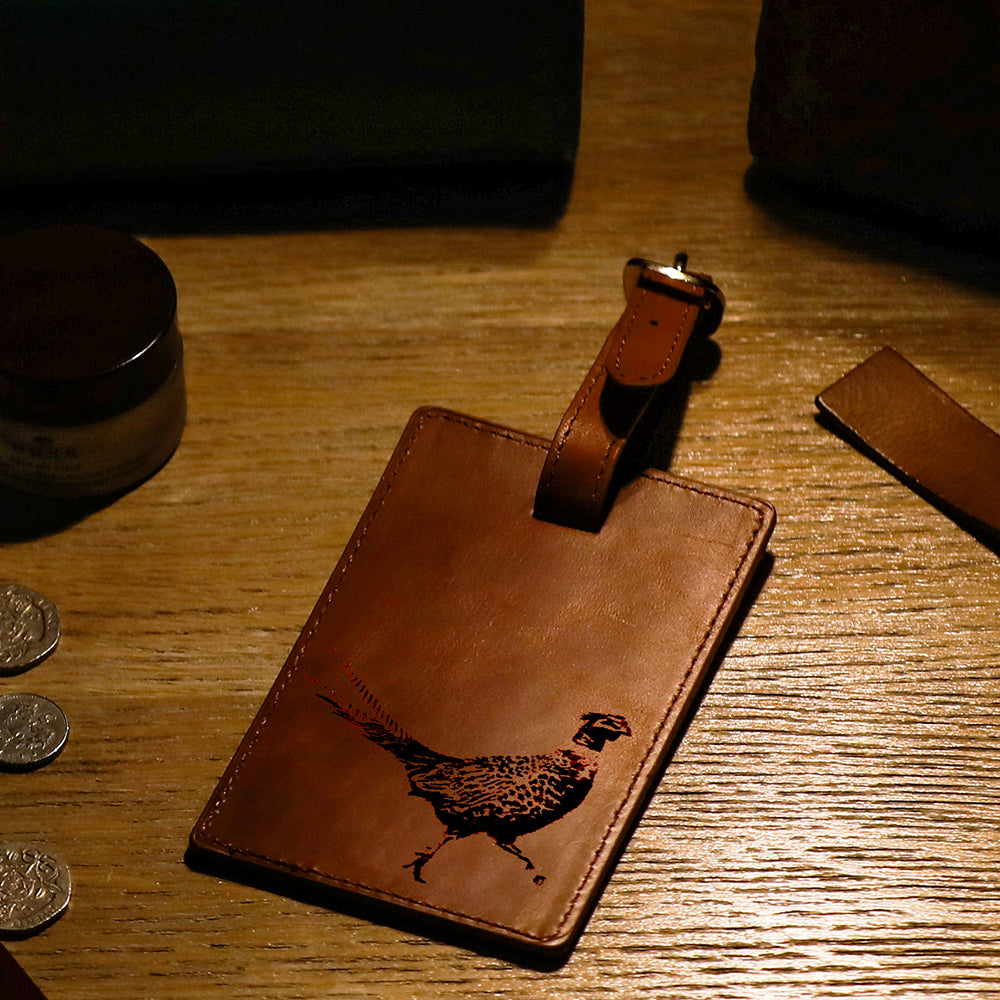 Selbrae House Pheasant Leather Luggage Tag