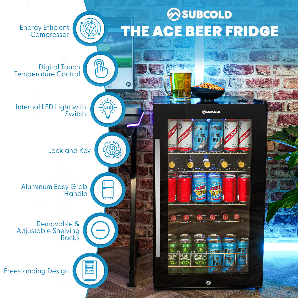 Subcold Ace100 LED Touch Control Beer Fridge - 95L