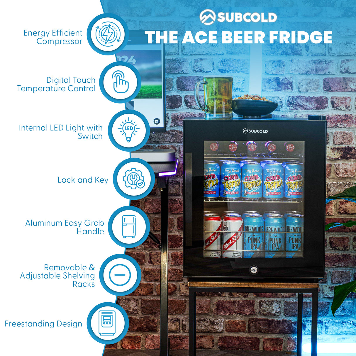 Subcold Ace50 LED Touch Control Beer Fridge - 46L