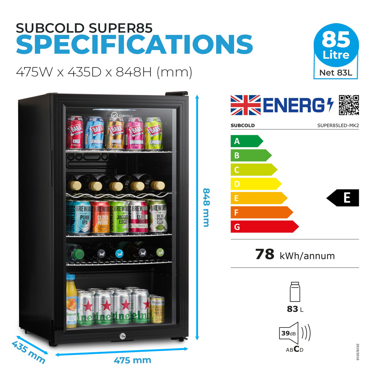 Subcold Super85 LED Beer Fridge | 83L