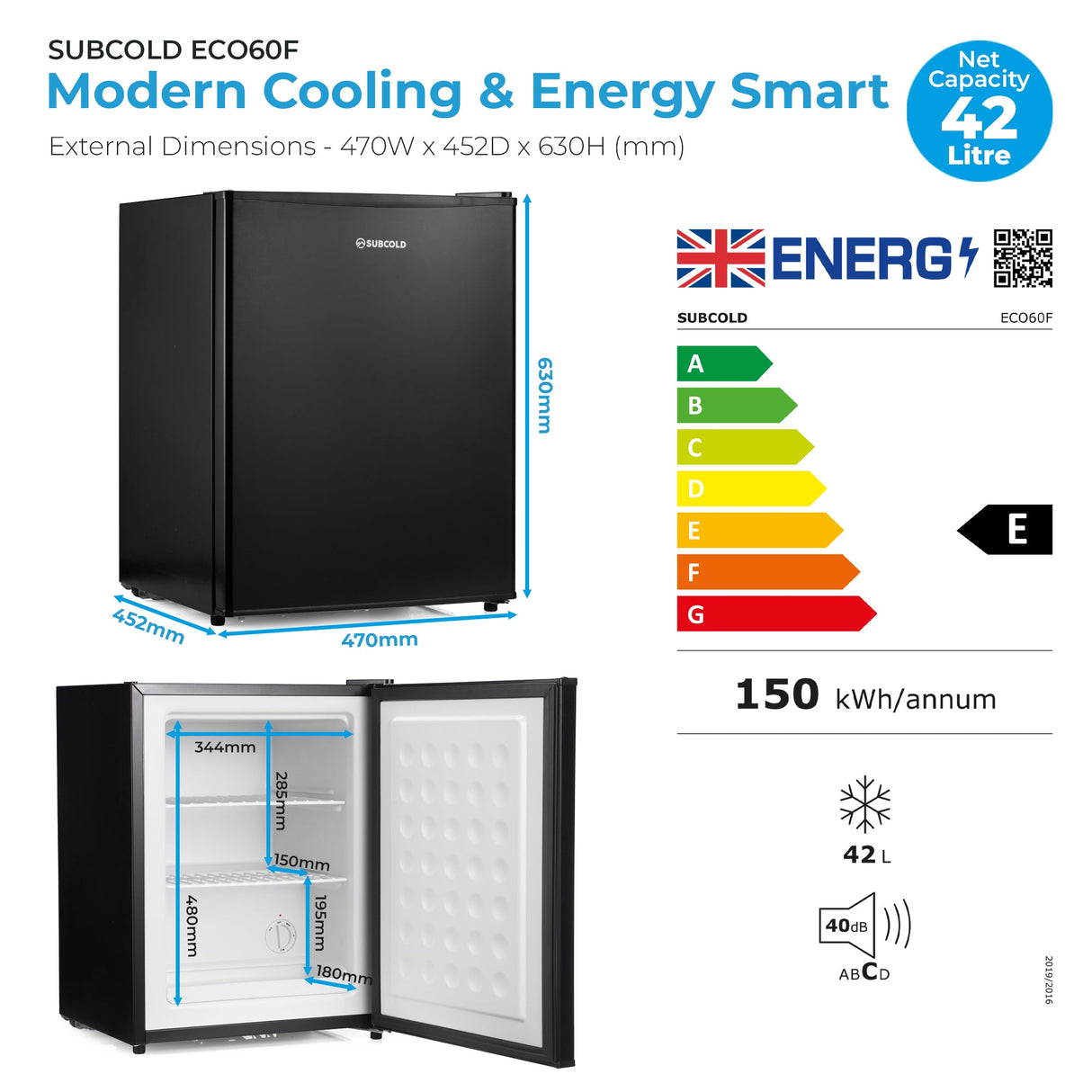 Subcold Eco60F Mini Freezer Black - 42L