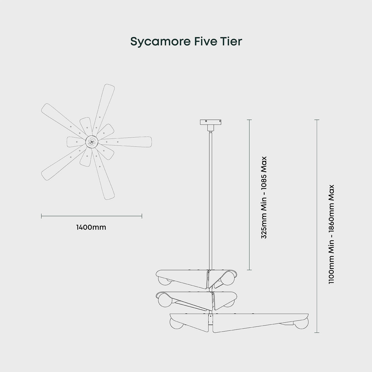 Tala Sycamore 5-Tier Chandelier in Dawn Grey
