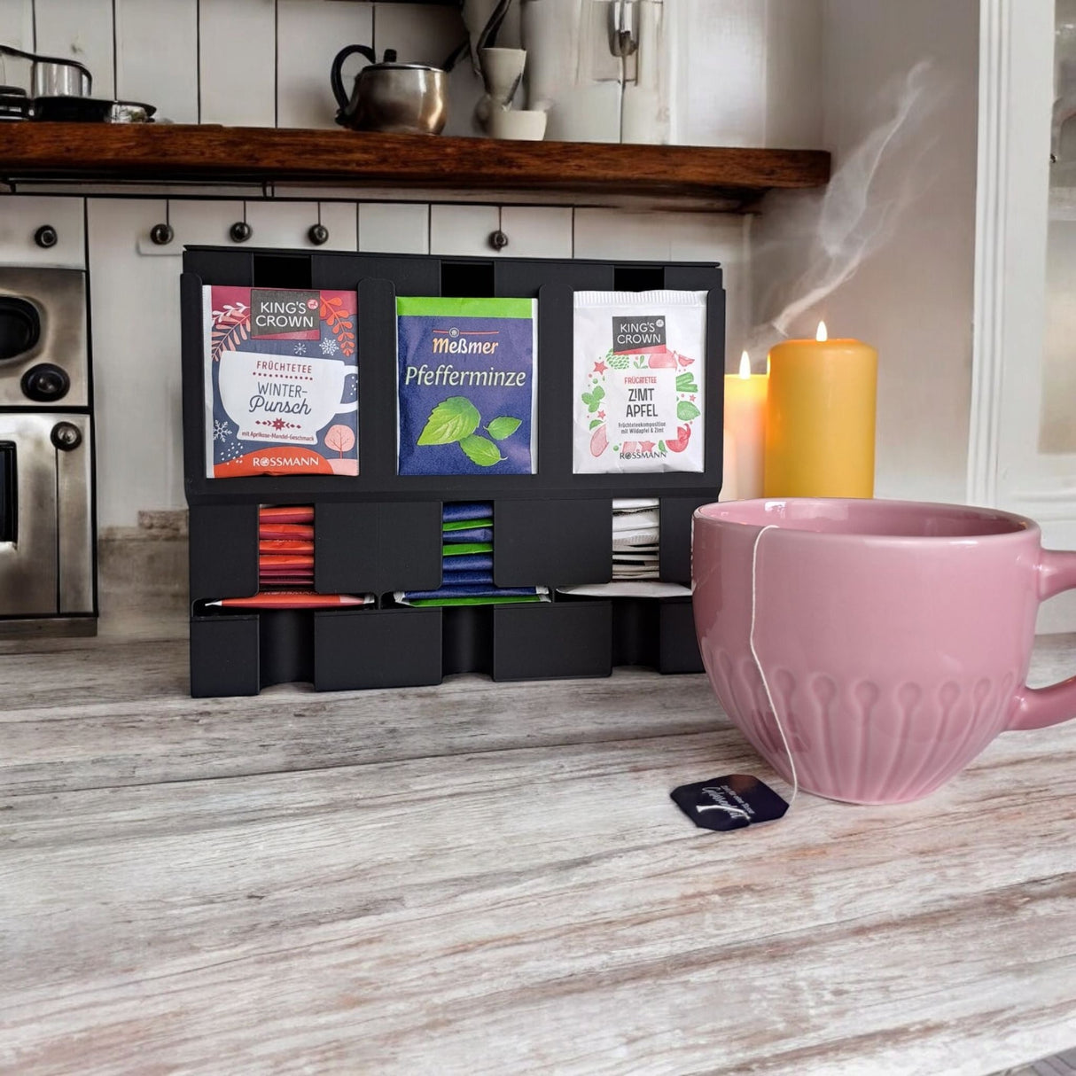 Filamora Studios Modern Tea Organiser 3 Slot Dispenser Storage