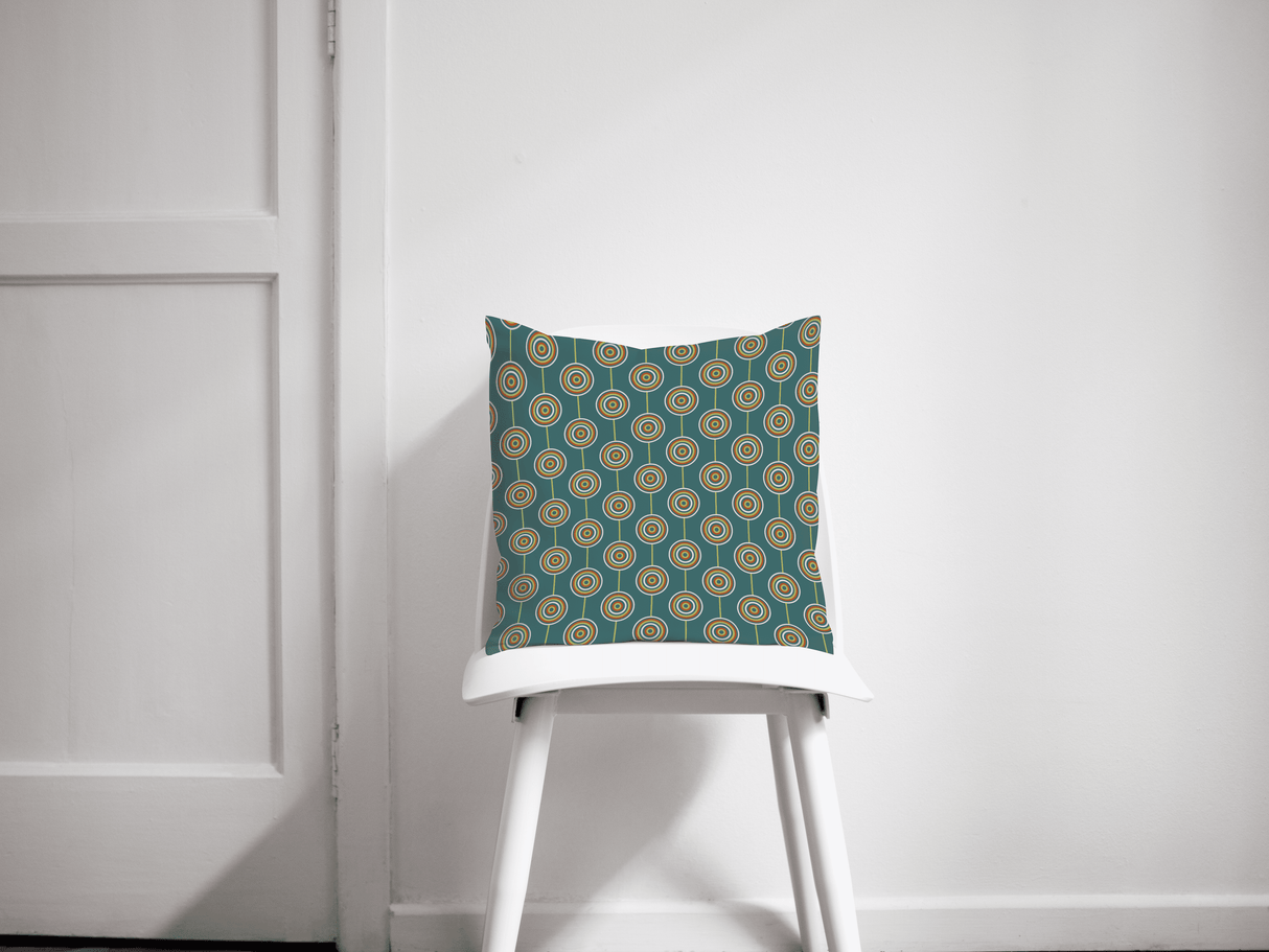Shadowbright Teal Retro Circles Design Cushion, Throw Pillow