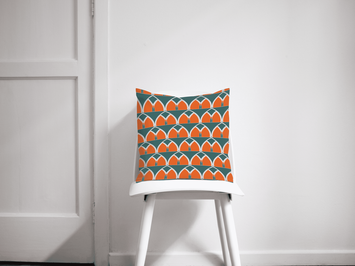 Shadowbright Teal and Orange Geometric Arches Design Cushion, Throw Pillow