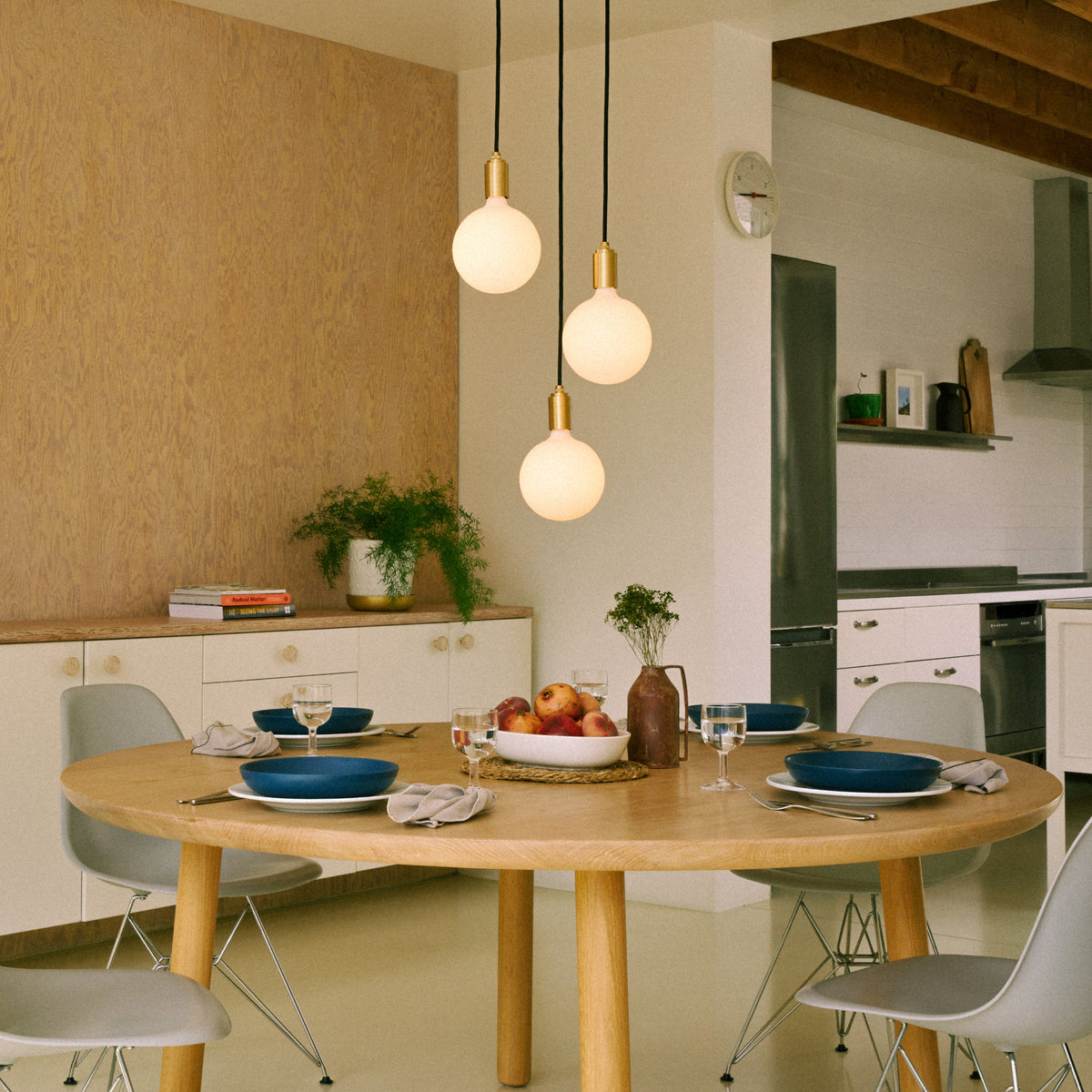 Tala Triple Pendant Light in Brass with Sphere IV Bulbs