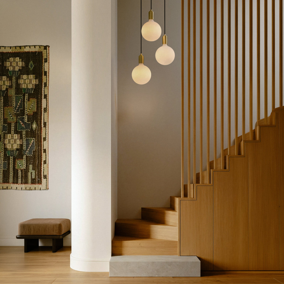 Tala Triple Pendant Light in Brass with Sphere IV Bulbs