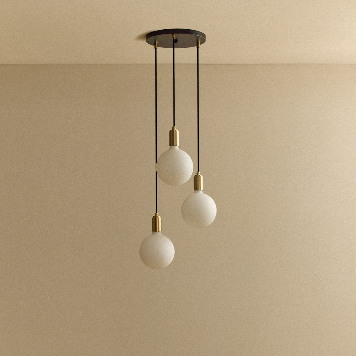 Tala Triple Pendant Light in Brass with Sphere IV Bulbs