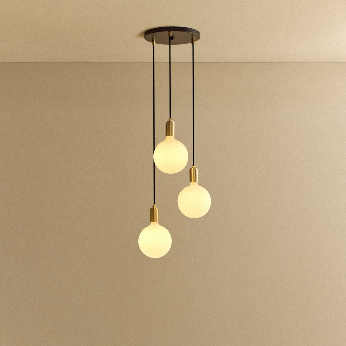 Tala Triple Pendant Light in Brass with Sphere IV Bulbs