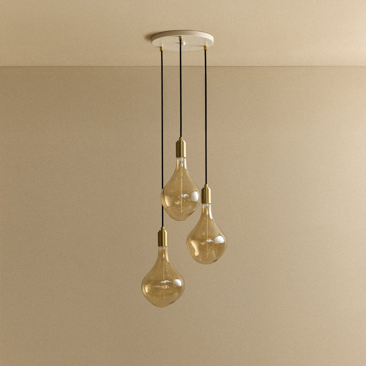 Tala Triple Pendant in Brass with Voronoi II Bulbs