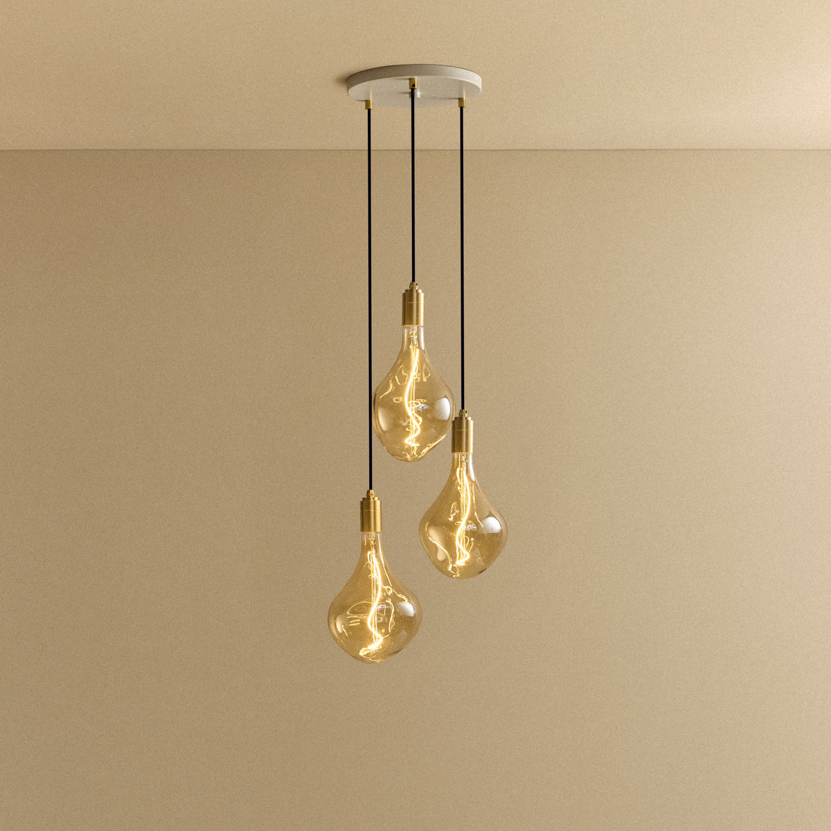 Tala Triple Pendant in Brass with Voronoi II Bulbs