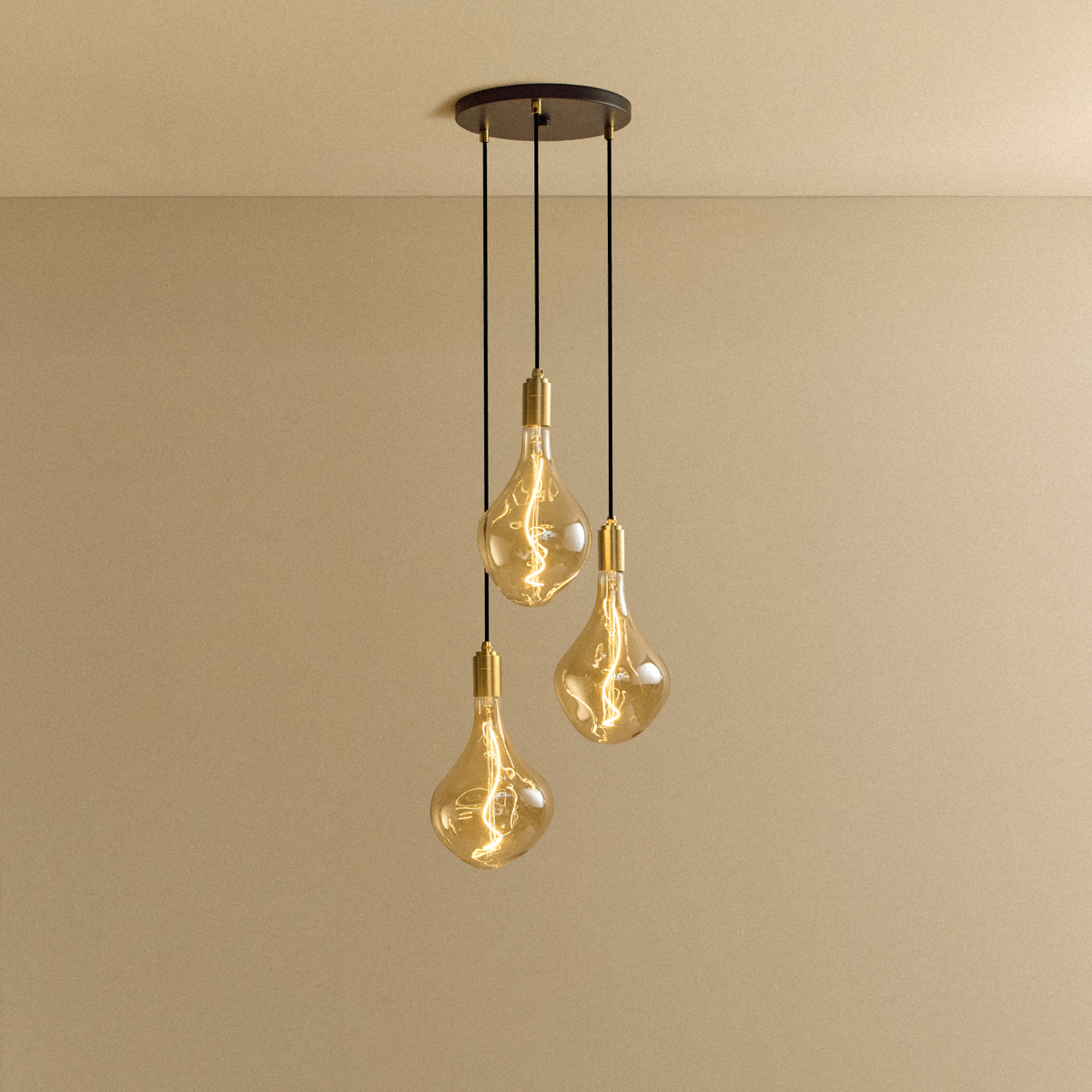 Tala Triple Pendant in Brass with Voronoi II Bulbs