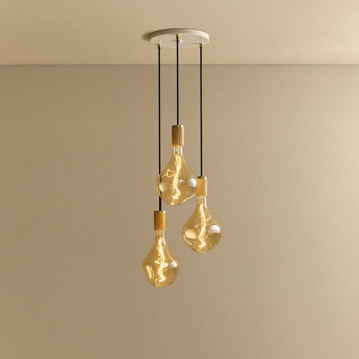 Tala Triple Pendant in Oak with Voronoi II