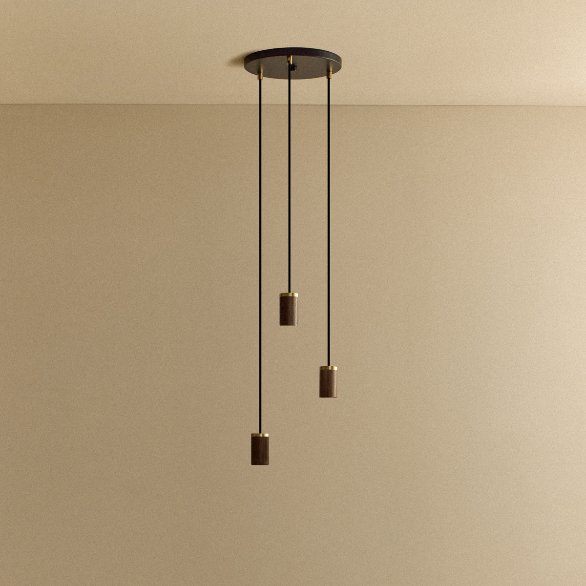 Tala Triple Pendant Walnut Black Canopy