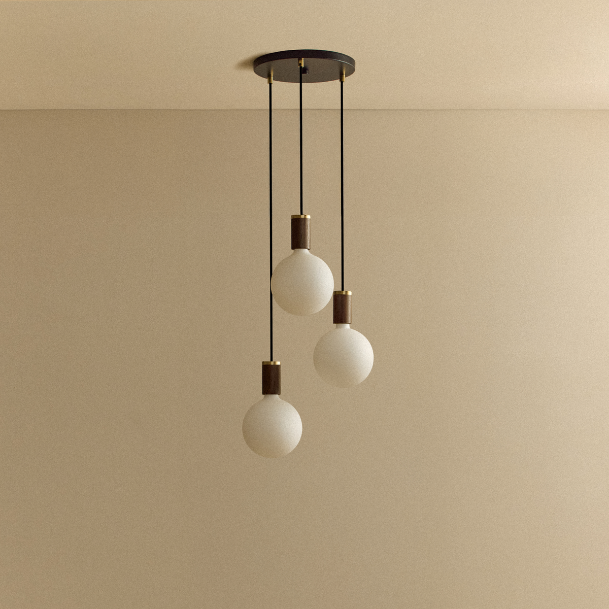 Tala Triple Pendant in Walnut with Sphere IV