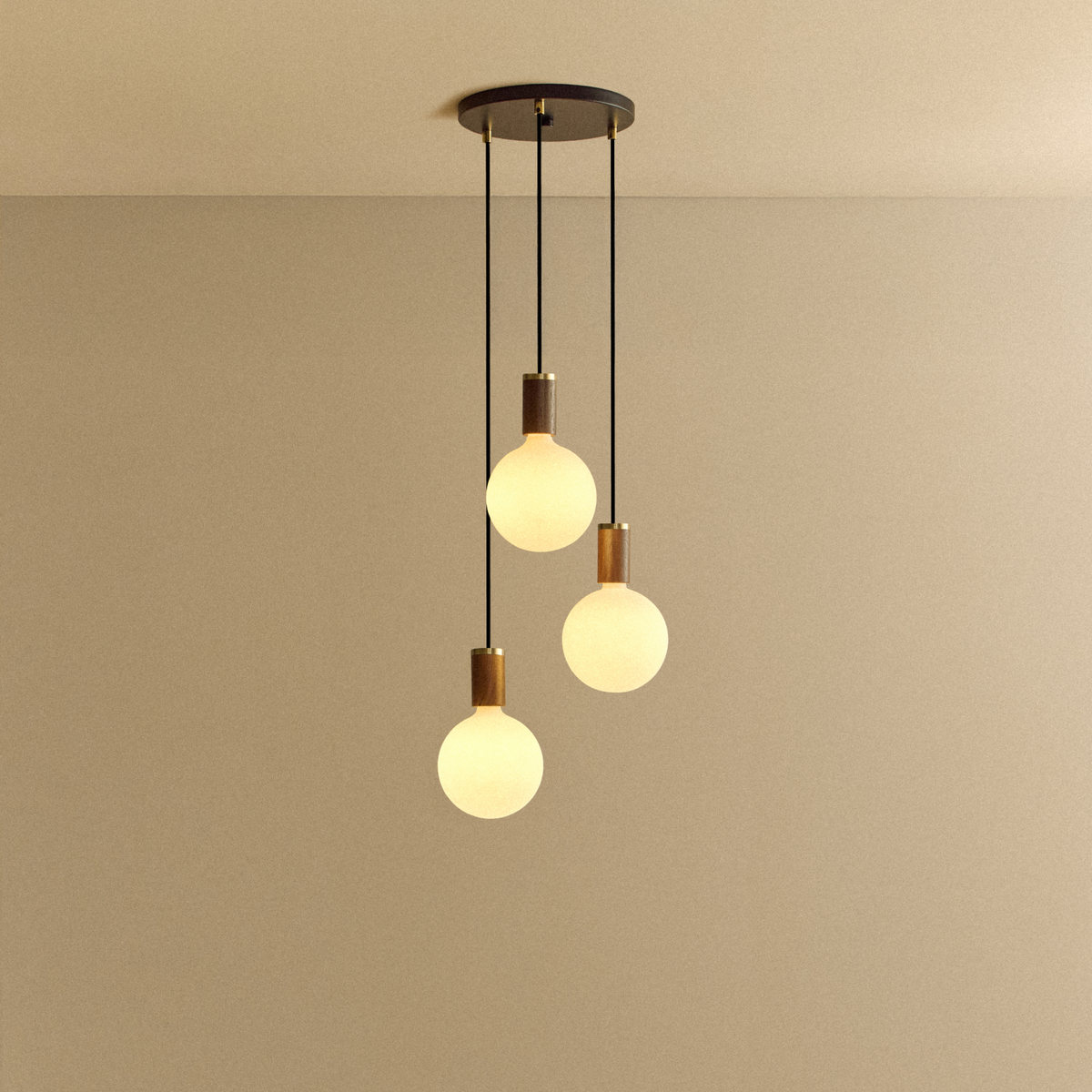 Tala Triple Pendant in Walnut with Sphere IV