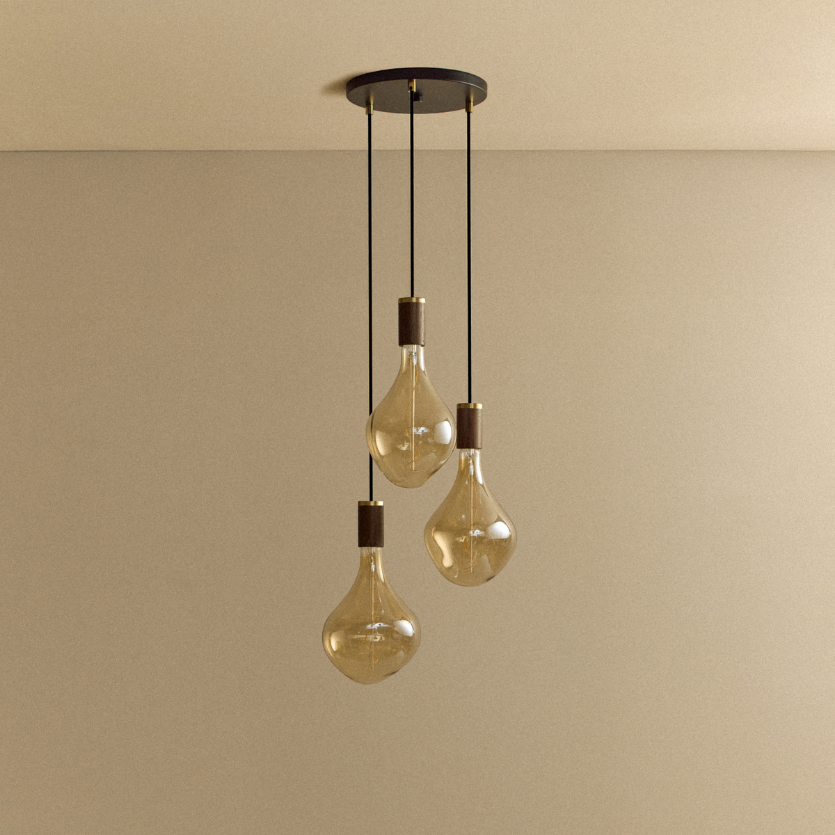 Tala Triple Pendant in Walnut with Voronoi II