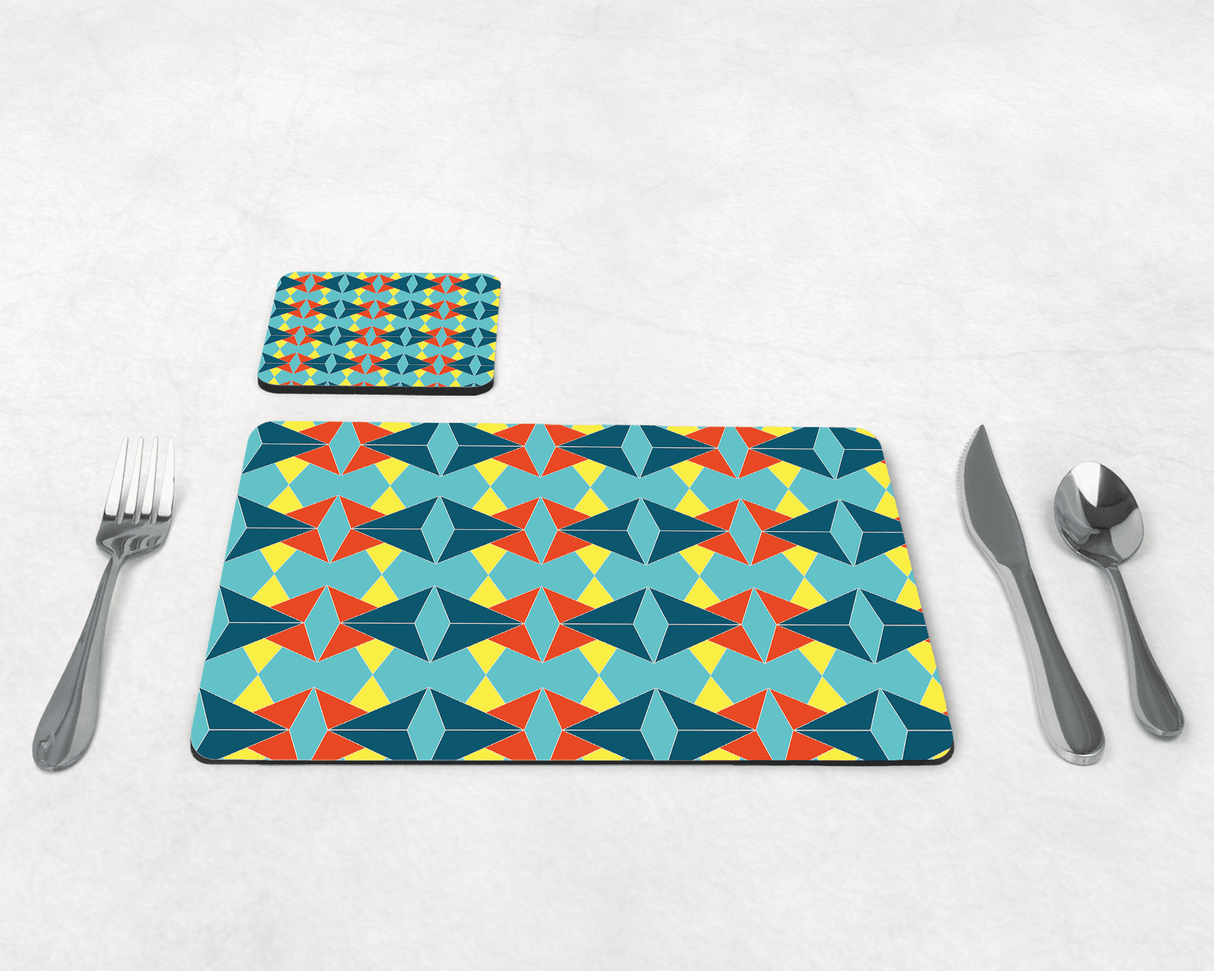 Shadowbright Turquoise and Orange Retro Geometric Placemats, Set of 4 and 6