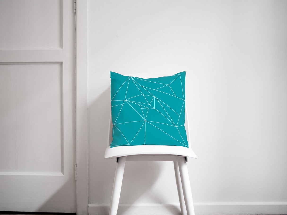 Shadowbright Turquoise Cushion with White Geometric Design, Throw Pillow