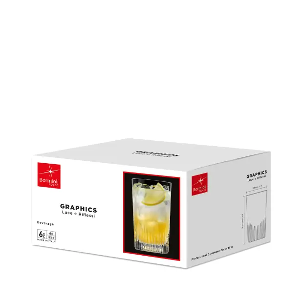 Bormioli Rocco Graphics Long Glasses - 450ml - Set of 6