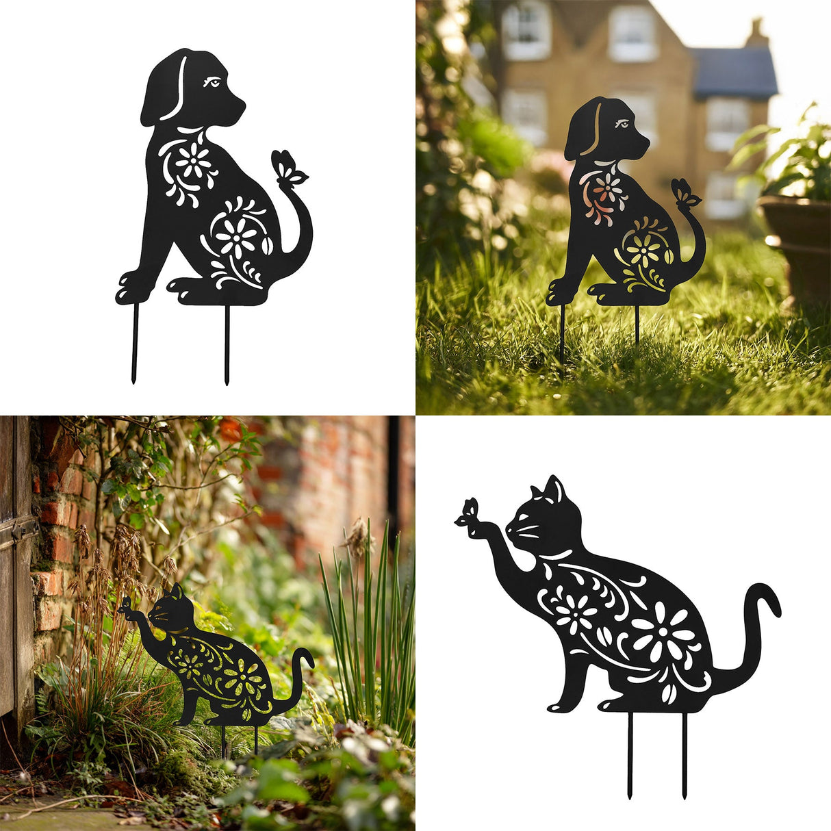 Nicoman Metal Cat and Dog Silhouette Garden Ornament