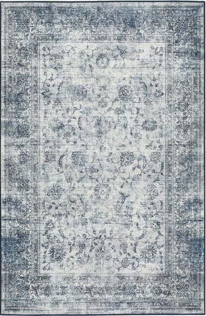 Eco Washable Blue Rug Bordered Design – Easy Care | The Rugs