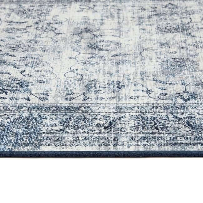 Eco Washable Blue Rug Bordered Design – Easy Care | The Rugs