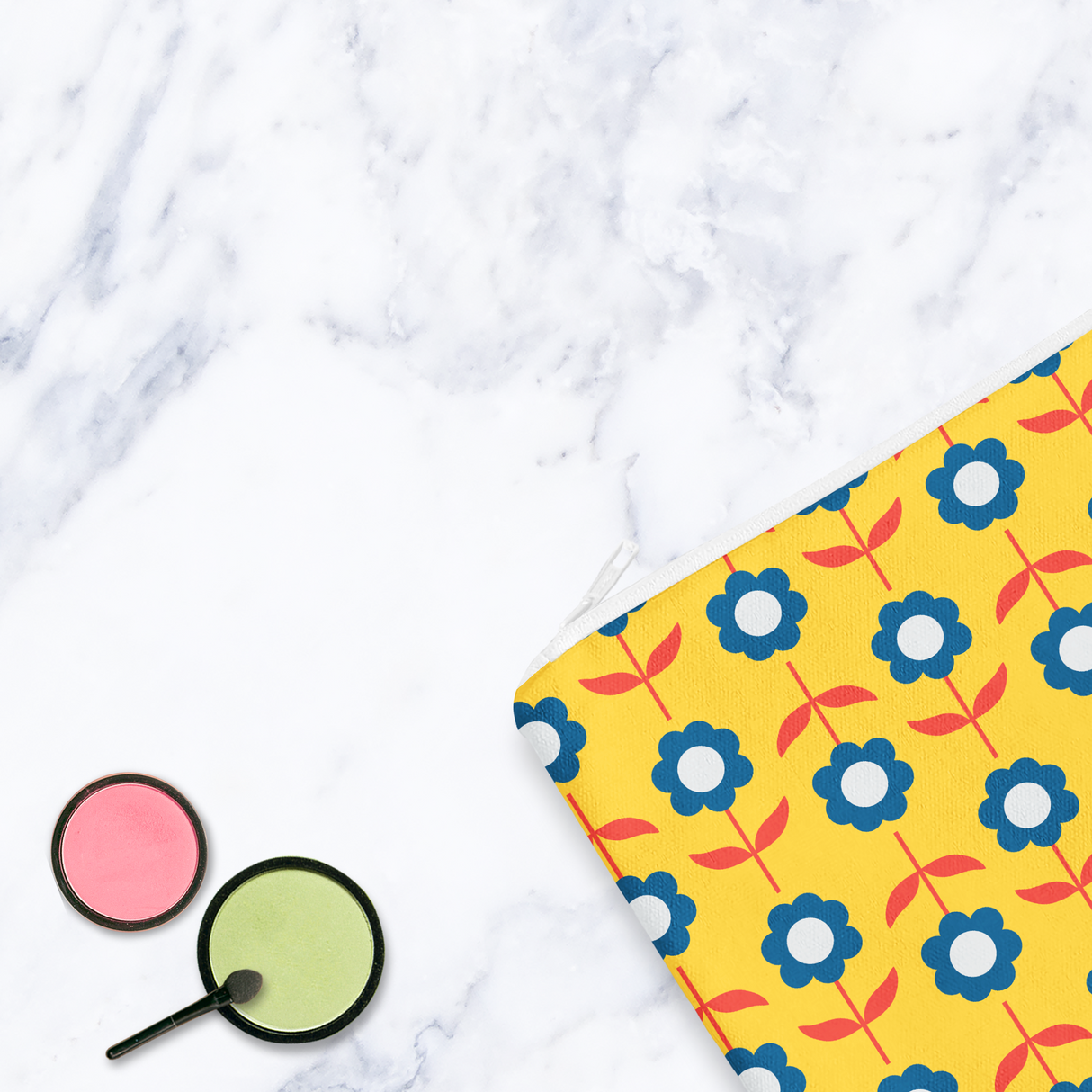 Shadowbright Bright Yellow Retro Flowers Make Up Bag