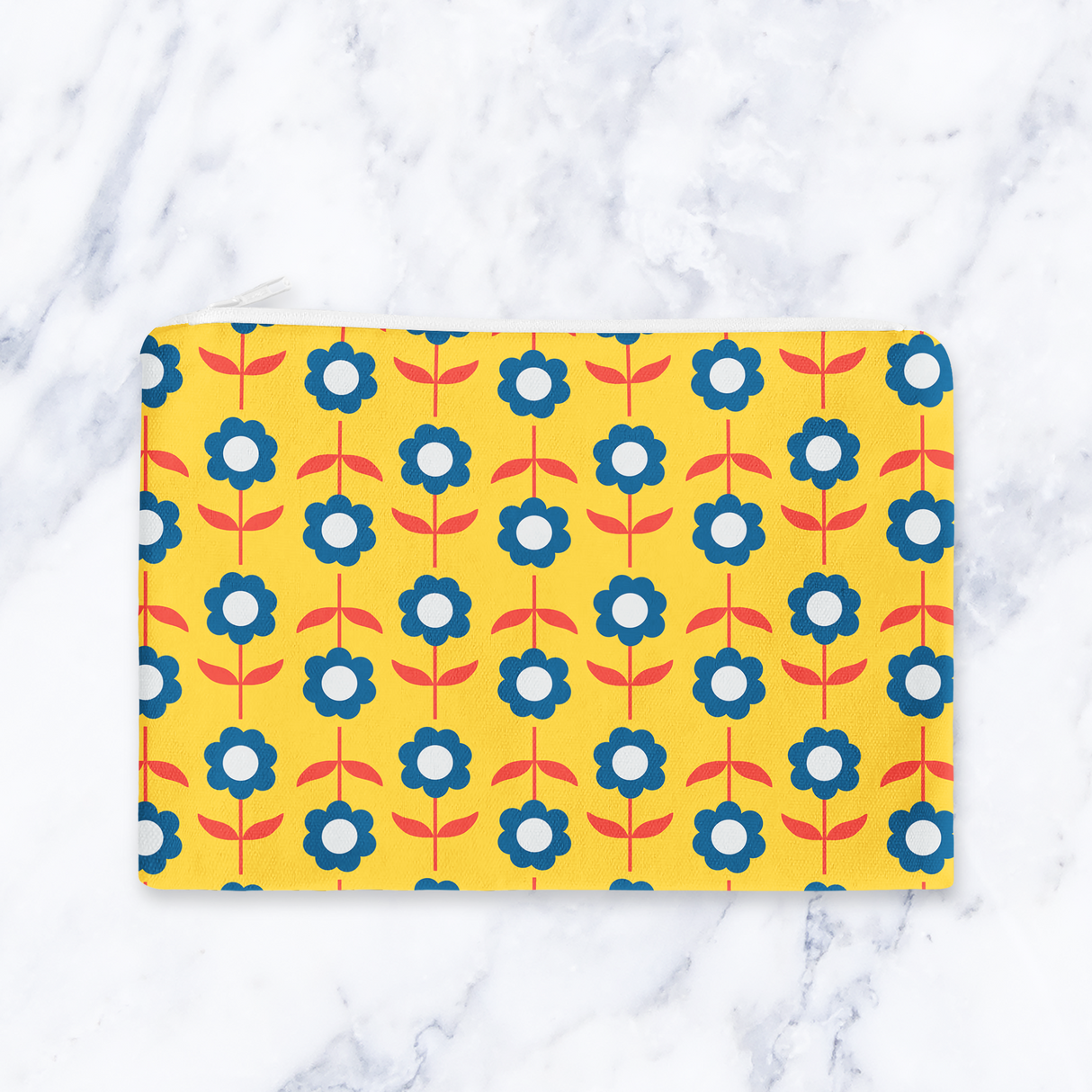 Shadowbright Bright Yellow Retro Flowers Make Up Bag