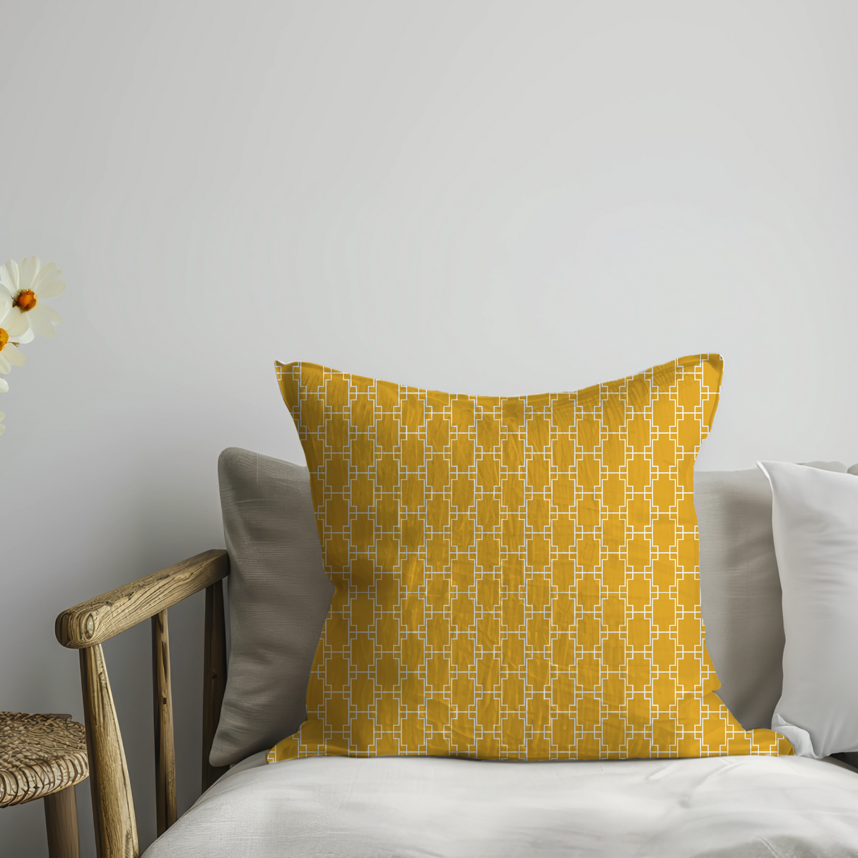 Shadowbright Retro Yellow Geometric Cushion Cover – Throw Pillow