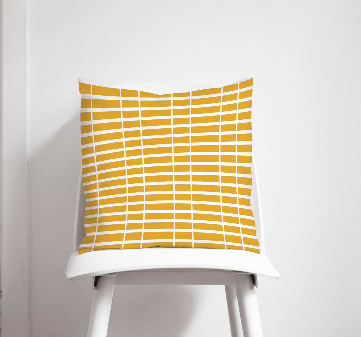 Shadowbright Yellow Cushion with White Striped Lines Geometric Design, Throw Pillow