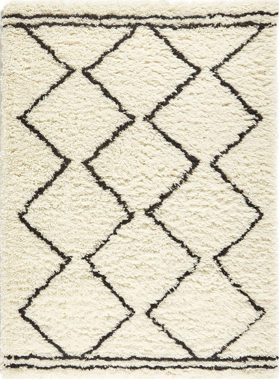 The Rugs Berber Cream Black Wool Shaggy Rug