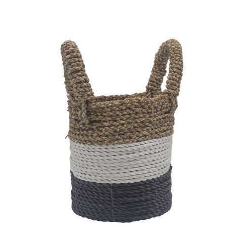 HatiNest Set of 3 Dark Grey Seagrass Storage Baskets - 14, 16 & 17cm