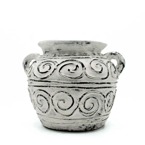HatiNest Greek Clay Plant Pot with Handles Cream - 15cm