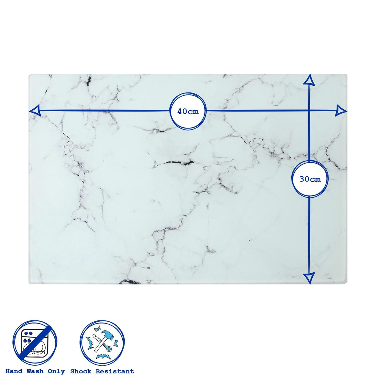 Rinkit Rectangle Glass Chopping Board Marble - 40cm x 30cm