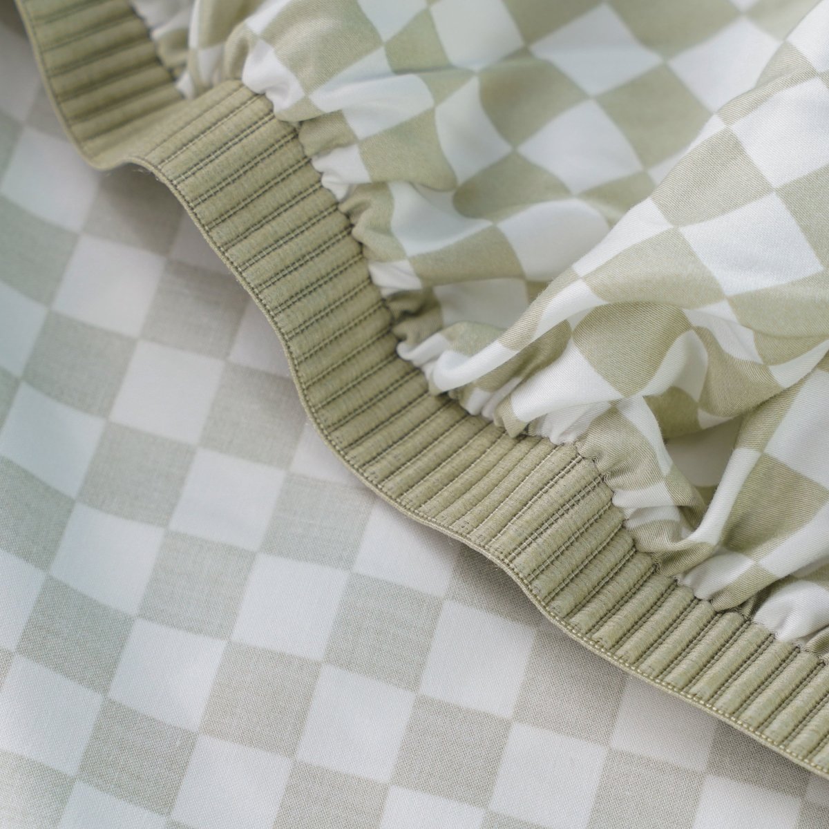 SHEET STORY Ackly Bamboo Sage Green Checkerboard Bedding Set
