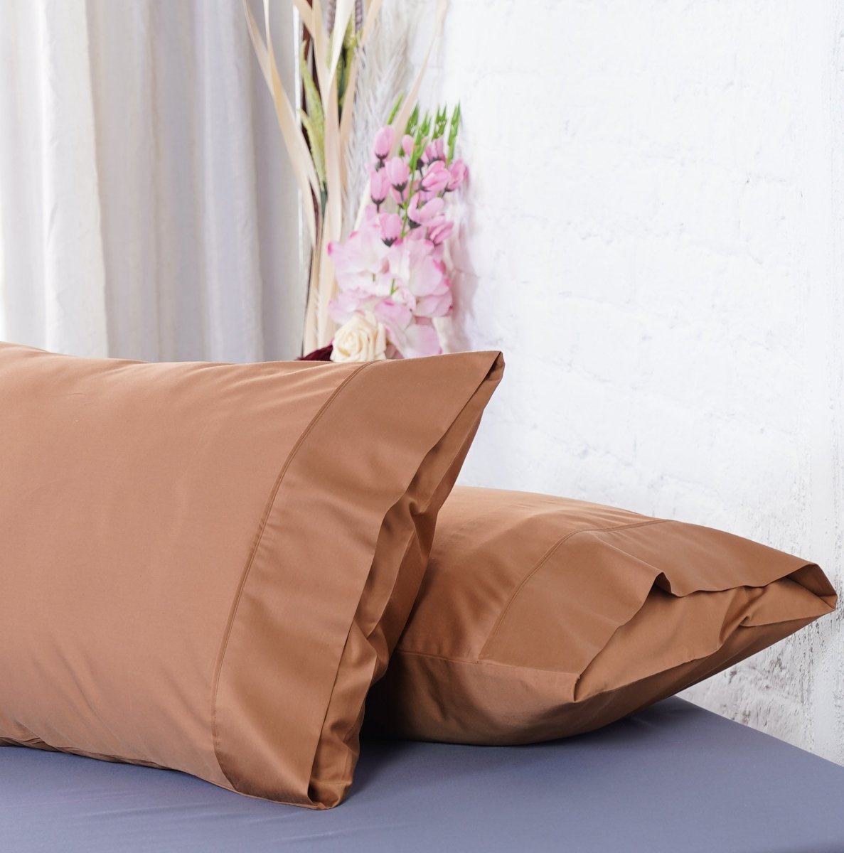 SHEET STORY Ackly Bamboo Terracotta Orange Pillowcases Pair