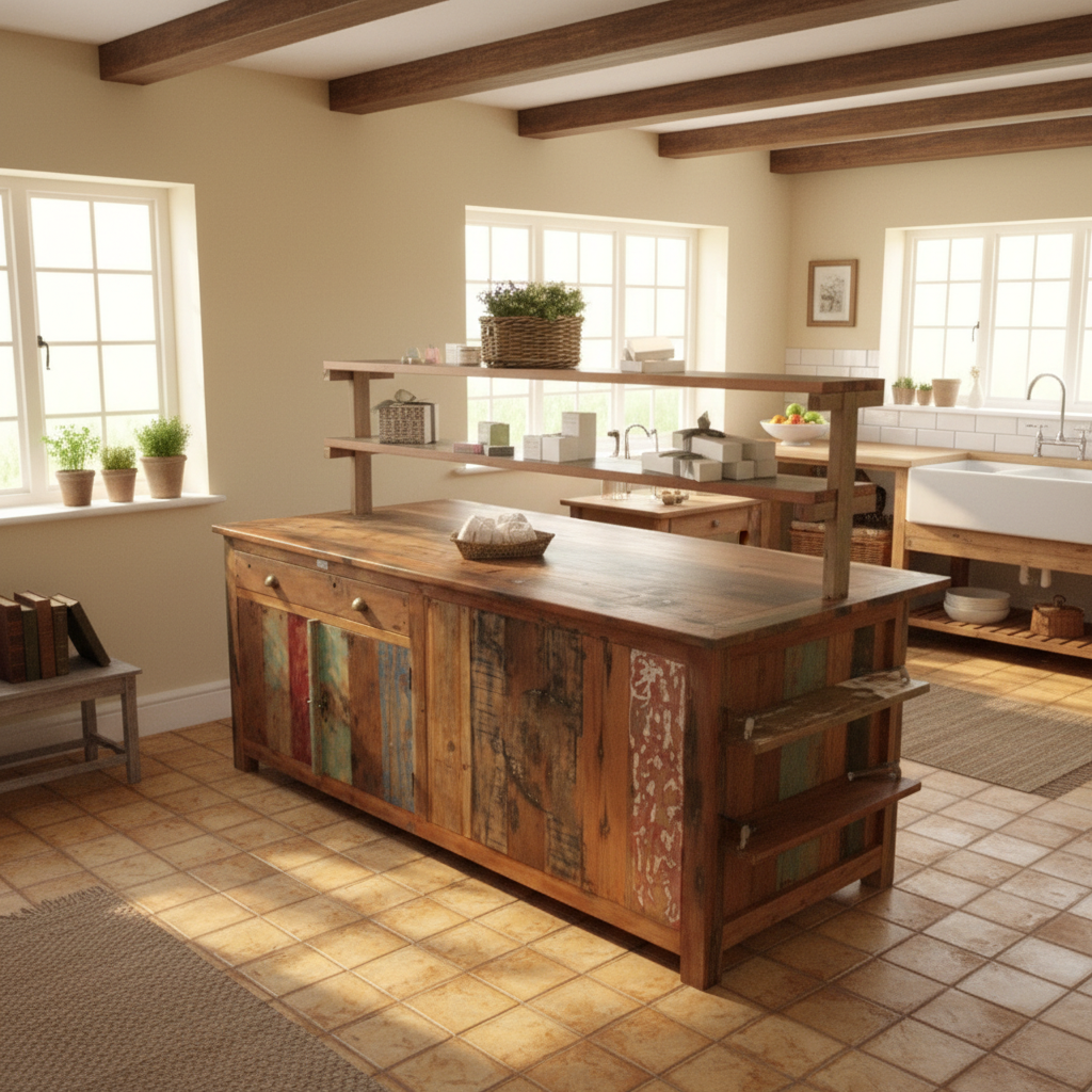 HatiNest Recycled Teak Wood Centre Display Table - 207x97x80cm